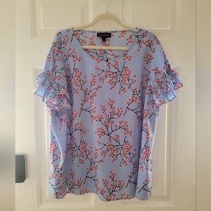 Lane Bryant Size 18W Light Blue Cherry Blossom Blouse